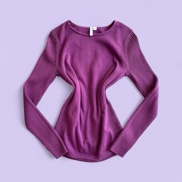 Vintage Y2K Magenta Ribbed Sweater Relativity M | Cozy Minimalist Knit Top - Picture 1 of 8